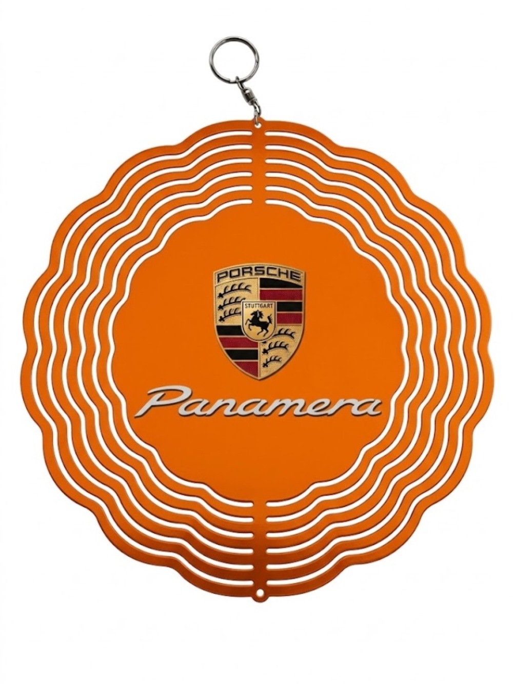 10" Porsche Panamera Kinetic Wind Spinner - Orange Metal Hanging Yard Decor